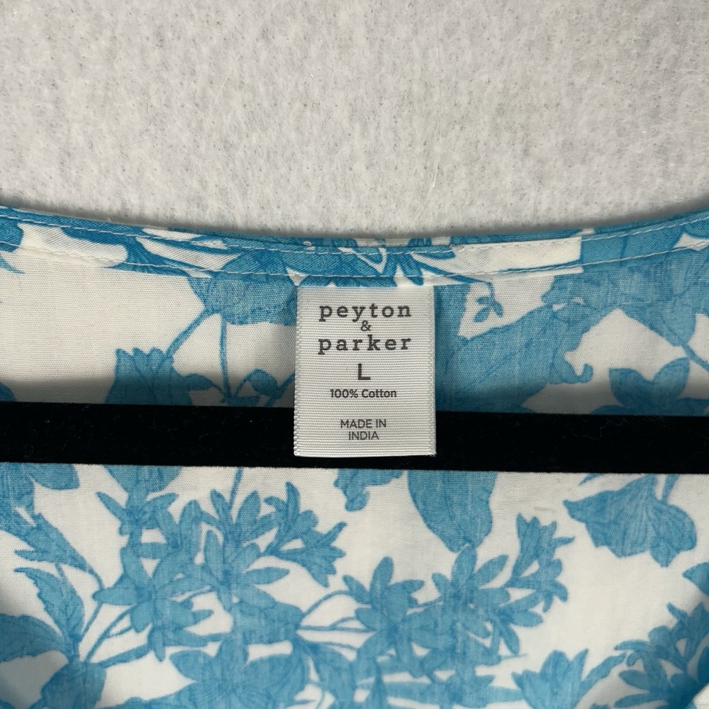 Peyton & Parker Aruba Floral Dress Layered Blue Puff Sleeve Maxi Sun Dress Sz L - Picture 4 of 10